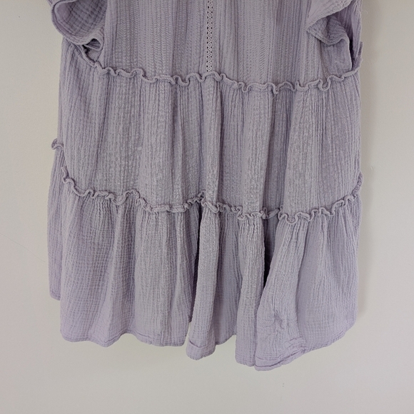 Karlie Dress Womens L Purple Lavender Wisteria Tiered Mini Flouncy Cotton Gauze - Picture 9 of 12